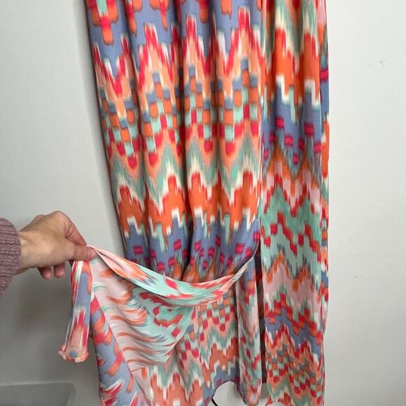 Maurices Women's Maxi Dress Size M Chevron Stripe Blouson Slit Hem Sleeveless - Picture 5 of 9